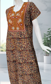 Mustard/Maroon Kalamkari Pure Cotton Nighty. Pure Durable Cotton | Laces and Frills