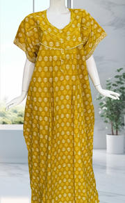 Yellow Leafy Pure Cotton Nighty. Pure Durable Cotton | Laces and Frills