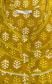 Yellow Leafy Pure Cotton Nighty. Pure Durable Cotton | Laces and Frills