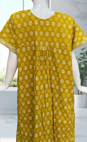 Yellow Leafy Pure Cotton Nighty. Pure Durable Cotton | Laces and Frills