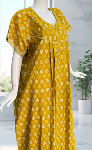Yellow Leafy Pure Cotton Nighty. Pure Durable Cotton | Laces and Frills