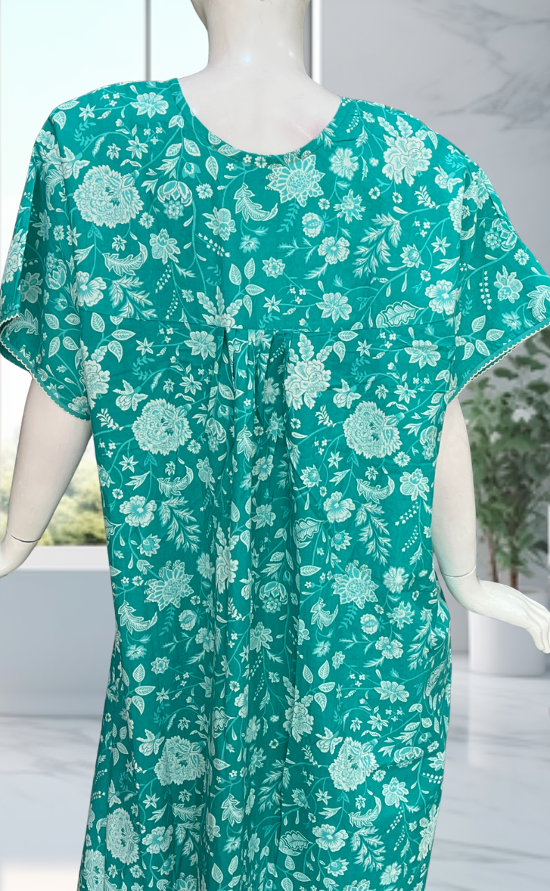 Sea Green Garden Pure Cotton Nighty. Pure Durable Cotton | Laces and Frills