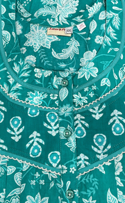 Sea Green Garden Pure Cotton Nighty. Pure Durable Cotton | Laces and Frills