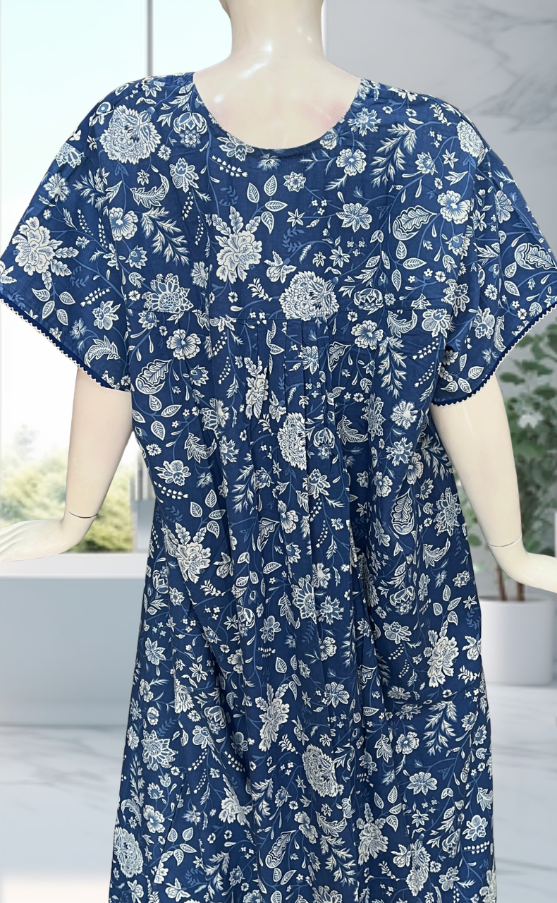 Blue Garden Pure Cotton Nighty. Pure Durable Cotton | Laces and Frills