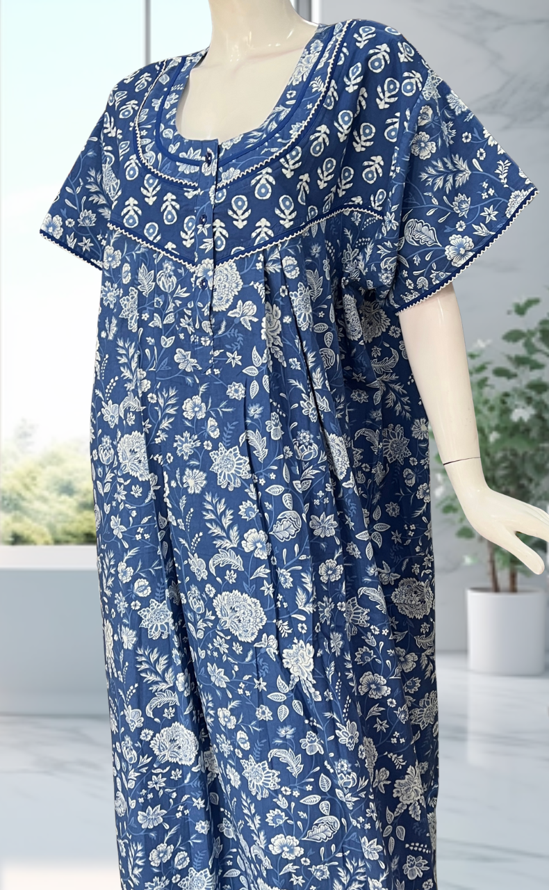 Blue Garden Pure Cotton Nighty. Pure Durable Cotton | Laces and Frills