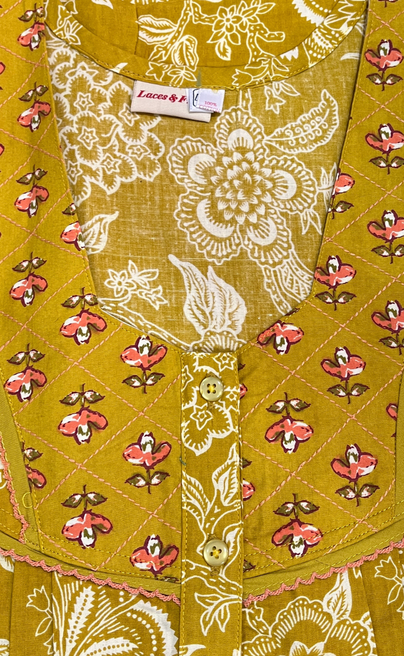 Yellow Garden Pure Cotton Nighty. Pure Durable Cotton | Laces and Frills