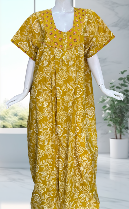 Yellow Garden Pure Cotton Nighty. Pure Durable Cotton | Laces and Frills