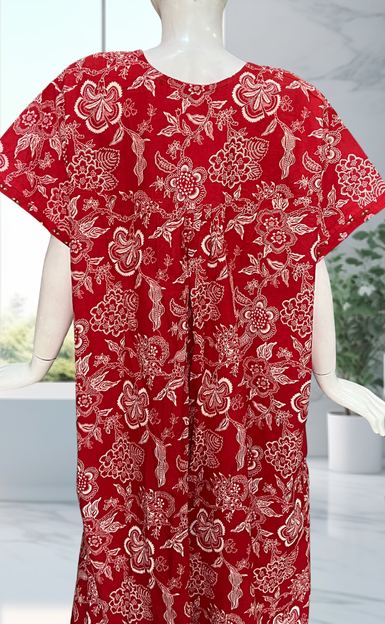 Red Garden Pure Cotton Nighty. Pure Durable Cotton | Laces and Frills