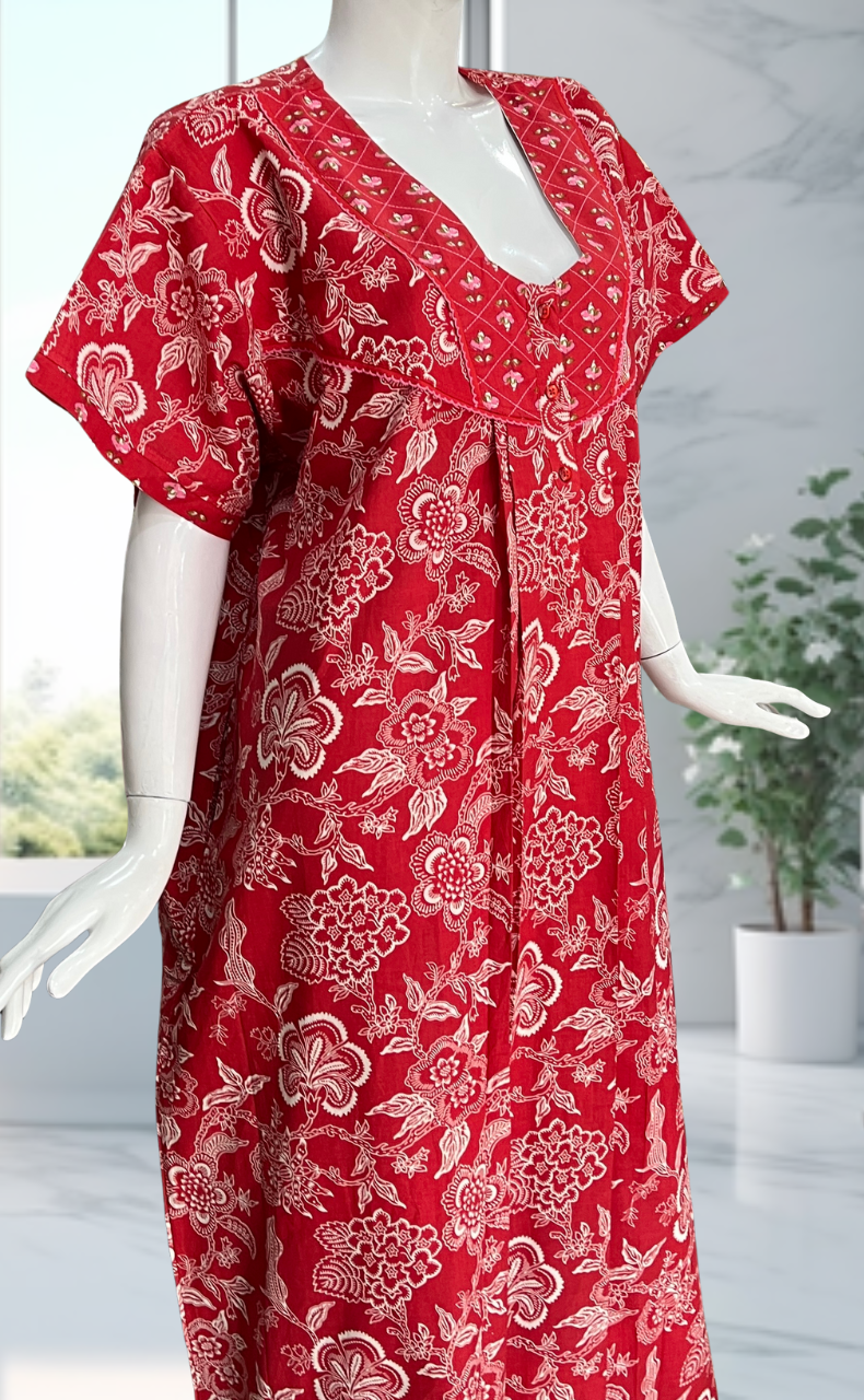 Red Garden Pure Cotton Nighty. Pure Durable Cotton | Laces and Frills