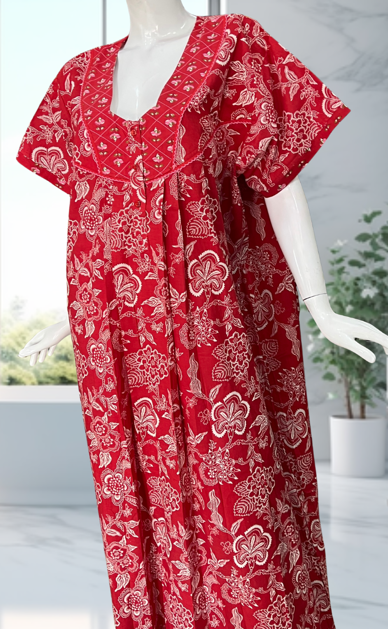 Red Garden Pure Cotton Nighty. Pure Durable Cotton | Laces and Frills