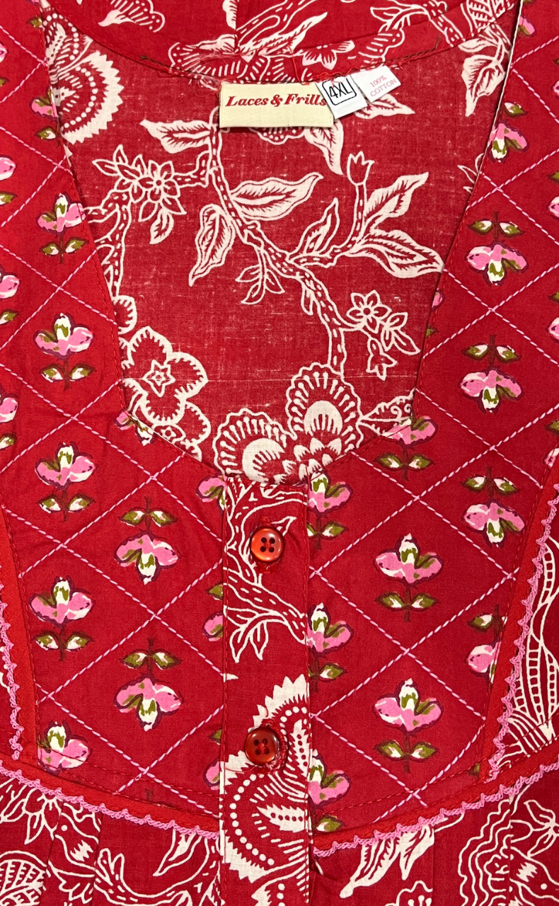 Red Garden Pure Cotton Nighty. Pure Durable Cotton | Laces and Frills