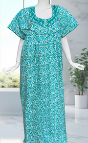 Sea Green Garden Pure Cotton Nighty. Pure Durable Cotton | Laces and Frills