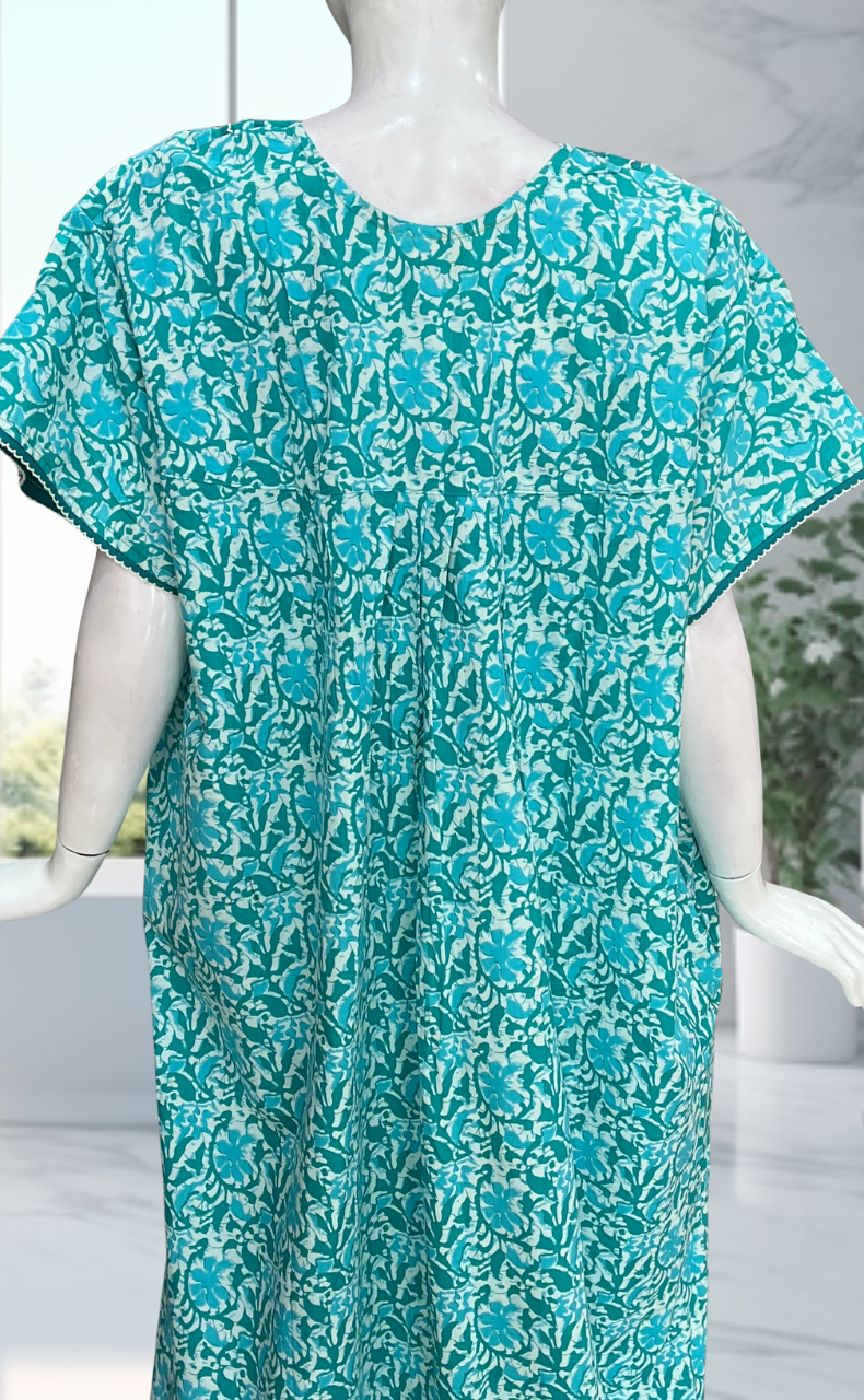Sea Green Garden Pure Cotton Nighty. Pure Durable Cotton | Laces and Frills