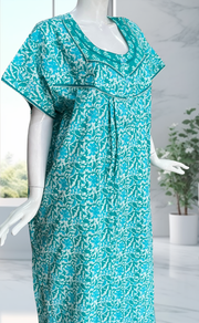 Sea Green Garden Pure Cotton Nighty. Pure Durable Cotton | Laces and Frills