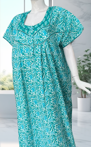 Sea Green Garden Pure Cotton Nighty. Pure Durable Cotton | Laces and Frills