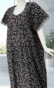 Black Floral Pure Cotton Nighty. Pure Durable Cotton | Laces and Frills