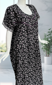 Black Floral Pure Cotton Nighty. Pure Durable Cotton | Laces and Frills