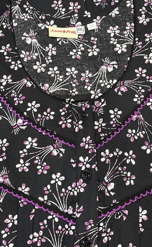 Black Floral Pure Cotton Nighty. Pure Durable Cotton | Laces and Frills
