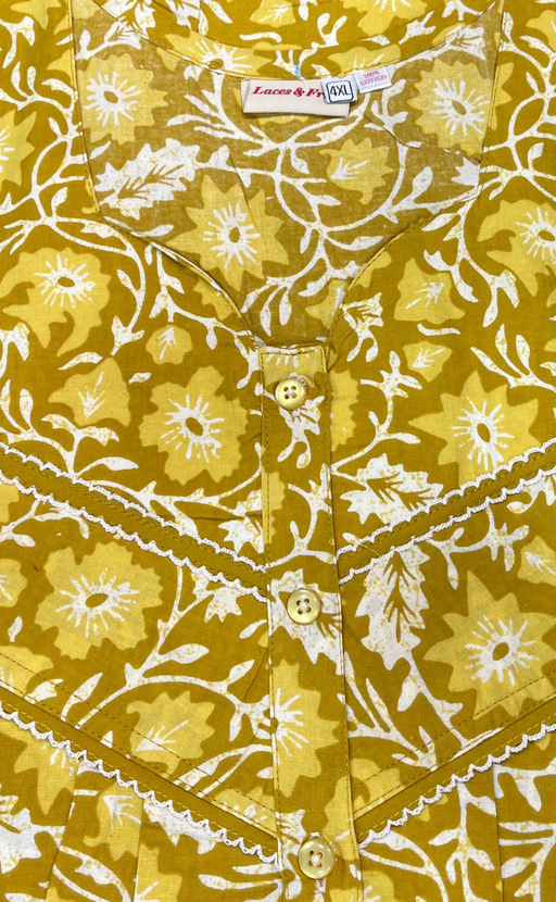 Yellow Floral Pure Cotton Nighty. Pure Durable Cotton | Laces and Frills
