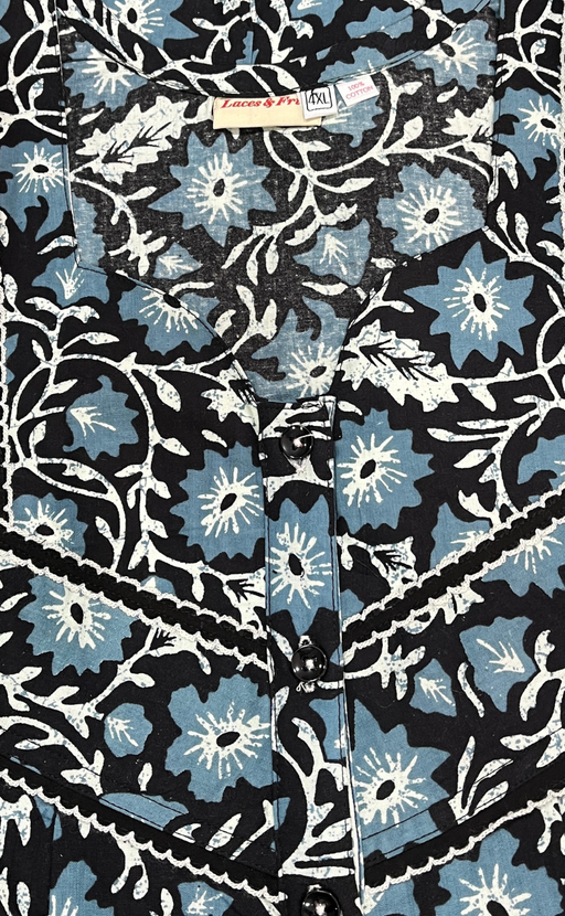 Black Floral Pure Cotton Nighty. Pure Durable Cotton | Laces and Frills