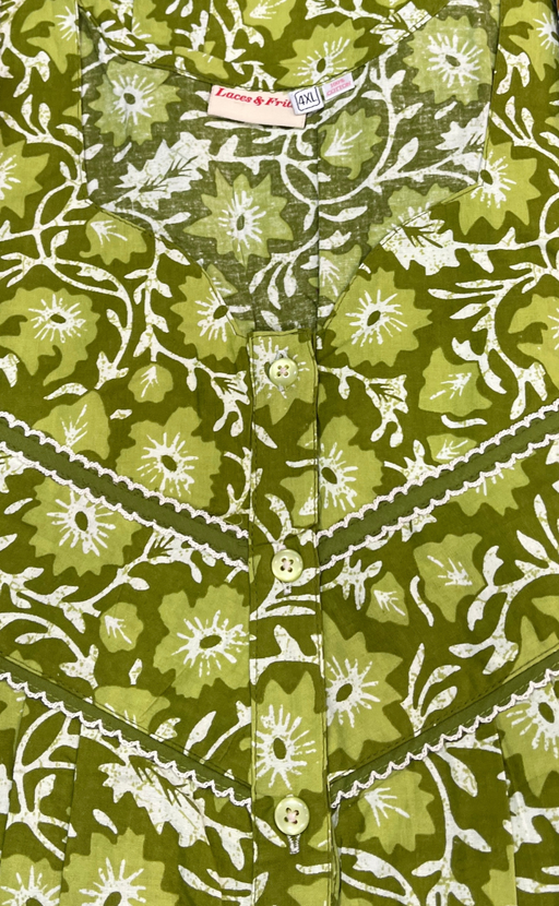 Green Floral Pure Cotton Nighty. Pure Durable Cotton | Laces and Frills