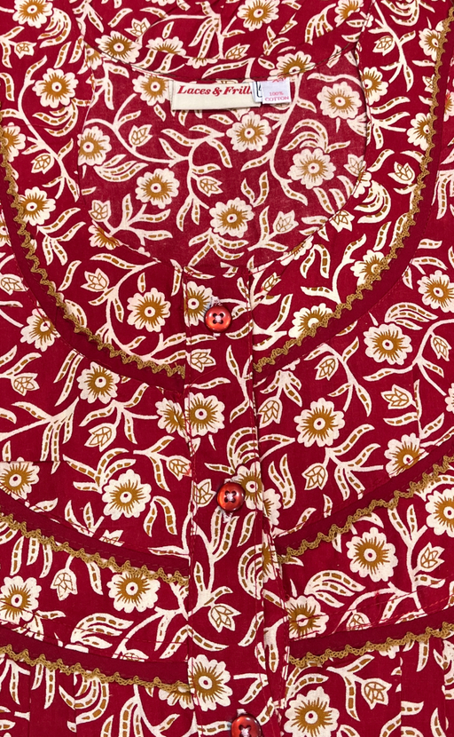 Red Tiny Flora Pure Cotton Nighty. Pure Durable Cotton | Laces and Frills
