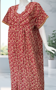 Red Tiny Flora Pure Cotton Nighty. Pure Durable Cotton | Laces and Frills
