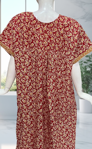 Red Tiny Flora Pure Cotton Nighty. Pure Durable Cotton | Laces and Frills