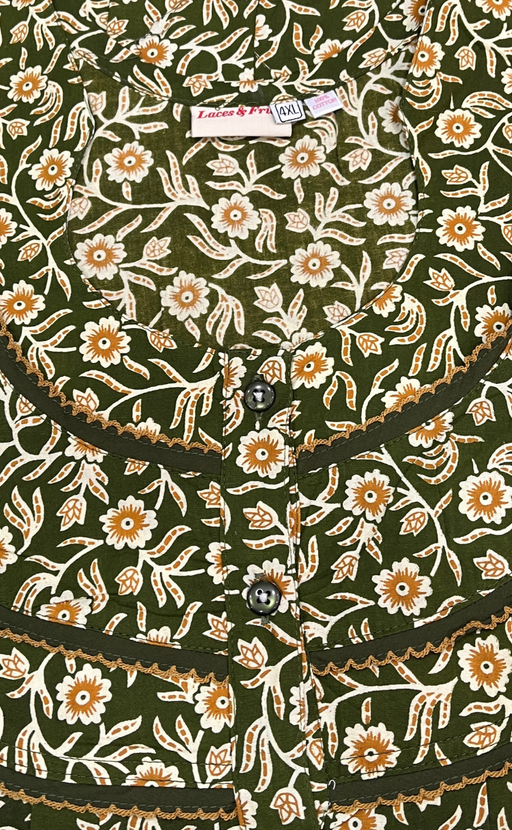 Green Tiny Flora Pure Cotton Nighty. Pure Durable Cotton | Laces and Frills