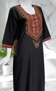 Black Embroidery Soft Cotton Nighty. Soft Breathable Fabric | Laces and Frills