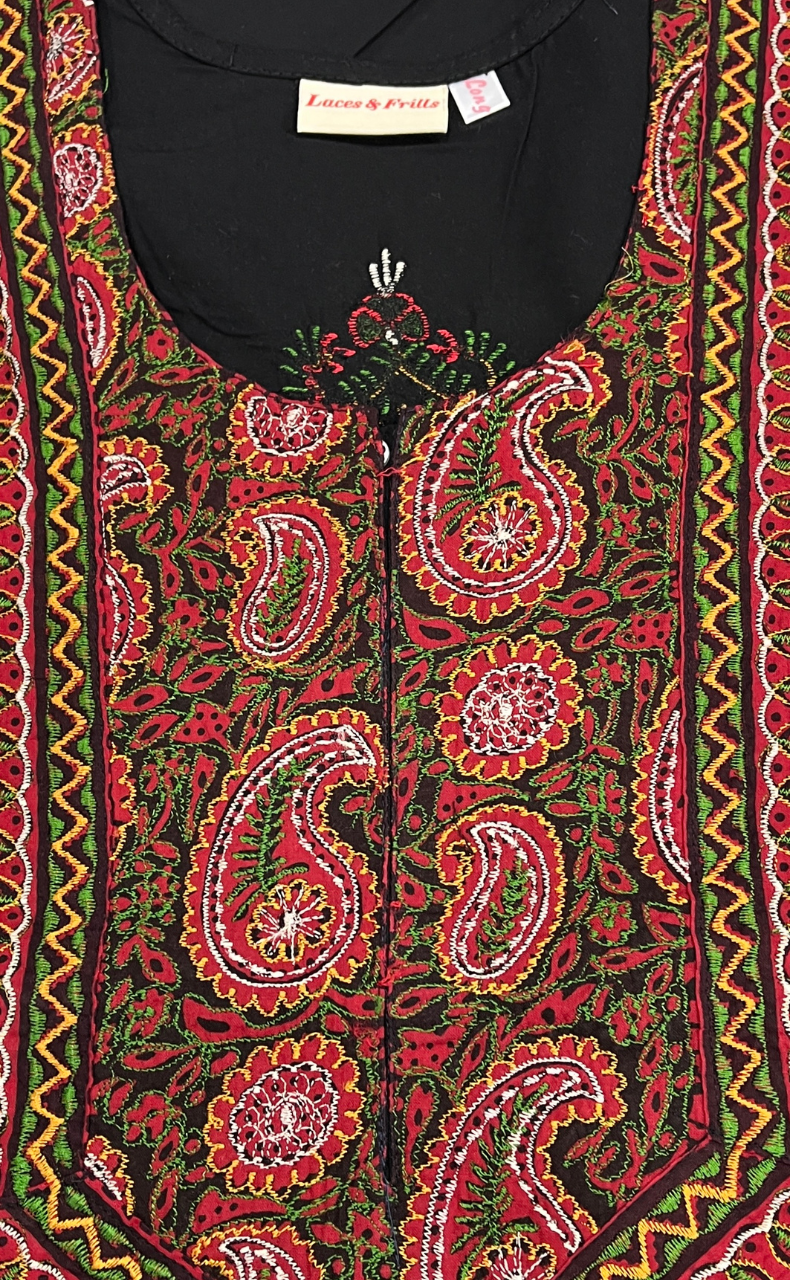 Black Embroidery Soft Cotton Nighty. Soft Breathable Fabric | Laces and Frills