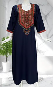 Navy Blue Embroidery Soft Cotton Nighty. Soft Breathable Fabric | Laces and Frills