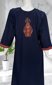 Navy Blue Embroidery Soft Cotton Nighty. Soft Breathable Fabric | Laces and Frills