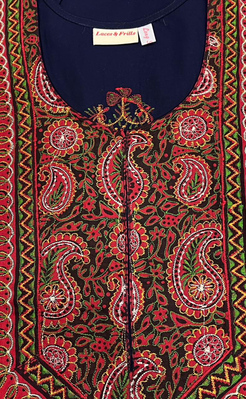 Navy Blue Embroidery Soft Cotton Nighty. Soft Breathable Fabric | Laces and Frills