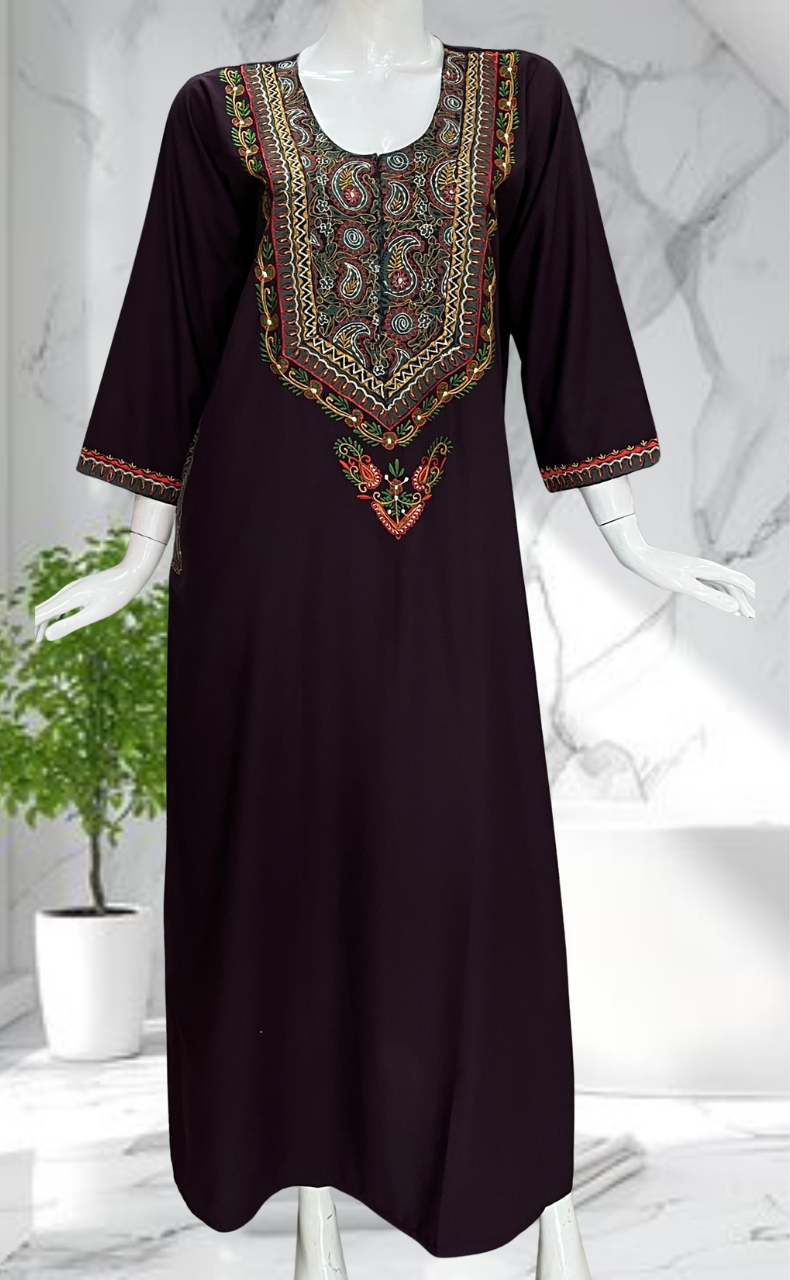 Dark Violet Embroidery Soft Cotton Nighty. Soft Breathable Fabric | Laces and Frills