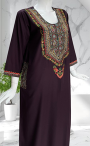 Dark Violet Embroidery Soft Cotton Nighty. Soft Breathable Fabric | Laces and Frills