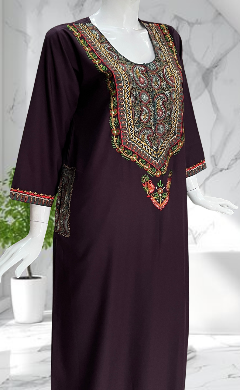 Dark Violet Embroidery Soft Cotton Nighty. Soft Breathable Fabric | Laces and Frills