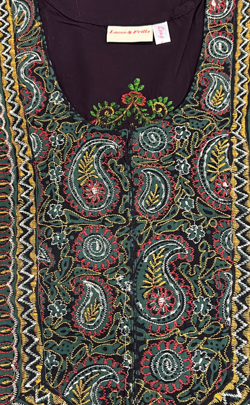 Dark Violet Embroidery Soft Cotton Nighty. Soft Breathable Fabric | Laces and Frills