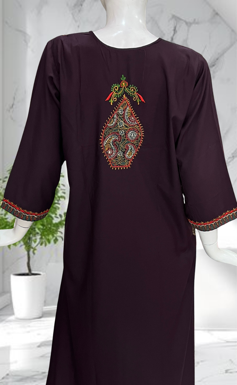 Dark Violet Embroidery Soft Cotton Nighty. Soft Breathable Fabric | Laces and Frills