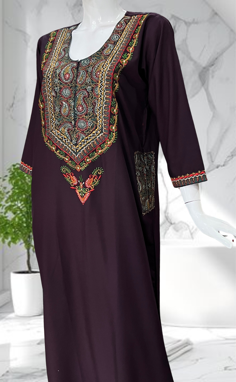 Dark Violet Embroidery Soft Cotton Nighty. Soft Breathable Fabric | Laces and Frills