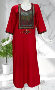 Red Embroidery Soft Cotton Nighty. Soft Breathable Fabric | Laces and Frills