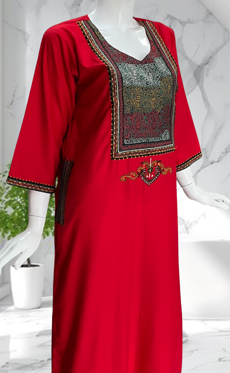 Red Embroidery Soft Cotton Nighty. Soft Breathable Fabric | Laces and Frills