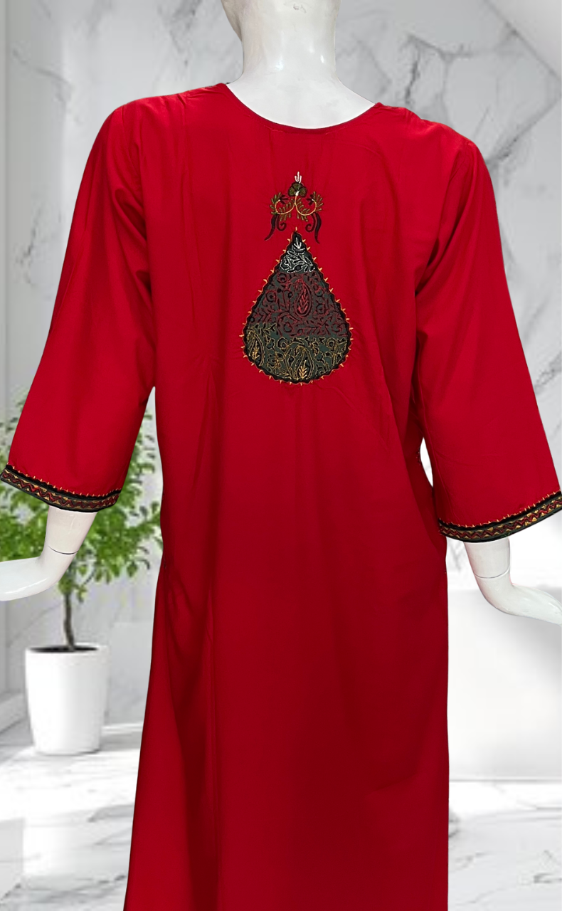 Red Embroidery Soft Cotton Nighty. Soft Breathable Fabric | Laces and Frills