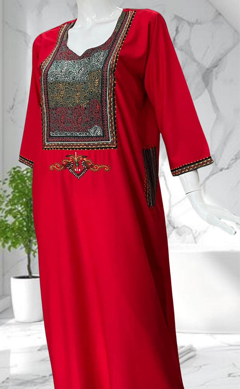 Red Embroidery Soft Cotton Nighty. Soft Breathable Fabric | Laces and Frills