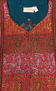 Teal Green Embroidery Soft Cotton Nighty. Soft Breathable Fabric | Laces and Frills