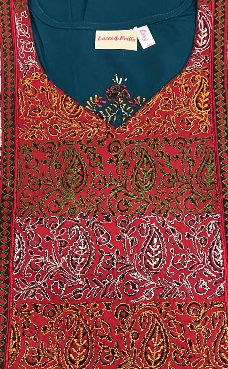 Teal Green Embroidery Soft Cotton Nighty. Soft Breathable Fabric | Laces and Frills