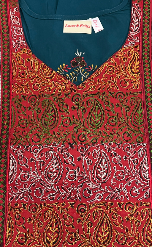 Teal Green Embroidery Soft Cotton Nighty. Soft Breathable Fabric | Laces and Frills