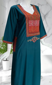 Teal Green Embroidery Soft Cotton Nighty. Soft Breathable Fabric | Laces and Frills