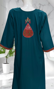 Teal Green Embroidery Soft Cotton Nighty. Soft Breathable Fabric | Laces and Frills