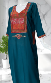 Teal Green Embroidery Soft Cotton Nighty. Soft Breathable Fabric | Laces and Frills